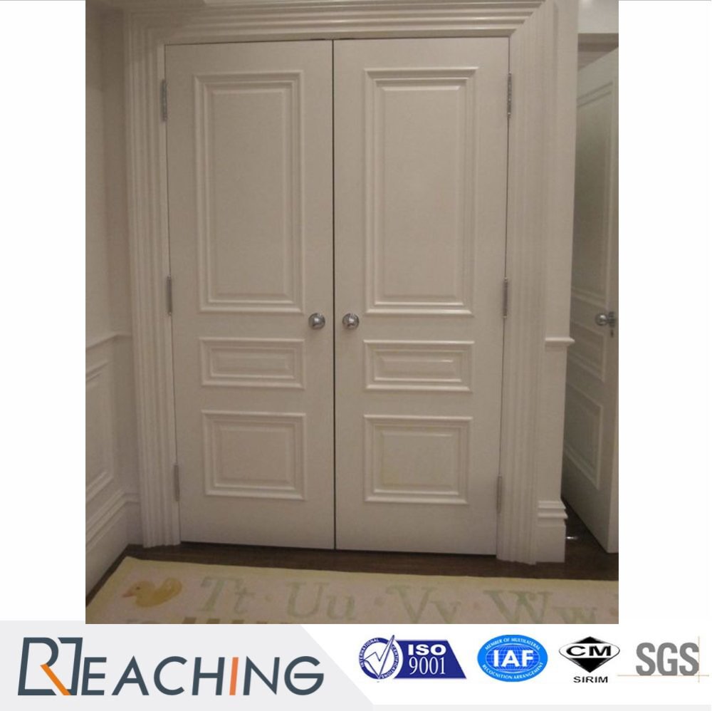 Puerta delantera de la pintura blanca de la puerta de madera del doble dos